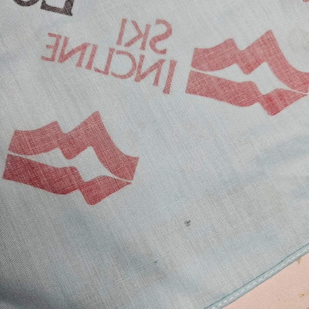 Vintage 1980 Ski Incline Mountain Mats Trail Map Bandana Light‎ Blue 22x22